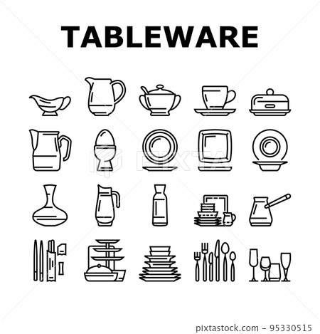 Tableware For Banquet Or Dinner Icons Set Vector Tableware For Banquet Or Dinner Icons Set Vector 95330515