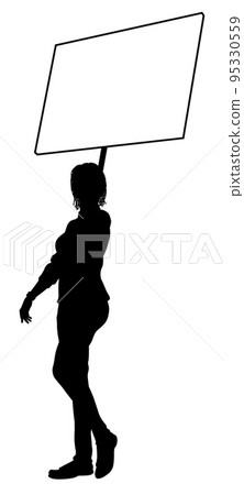 Protest Rally March Picket Sign Silhouette Person 95330559