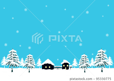 聖誕樹、多雪的風景和積雪的房子背景 聖誕樹、多雪的風景和積雪的房子背景 95330775