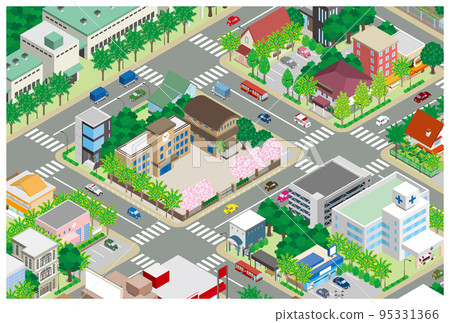 Three-dimensional view of the townscape. Cityscape. Three-dimensional view of the townscape. Cityscape. 95331366