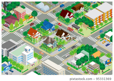 Three-dimensional view of the townscape. Cityscape. 95331369