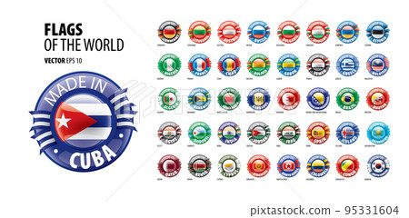 A set of vector icons with flags of countries and with the inscription made in A set of vector icons with flags of countries and with the inscription made in 95331604