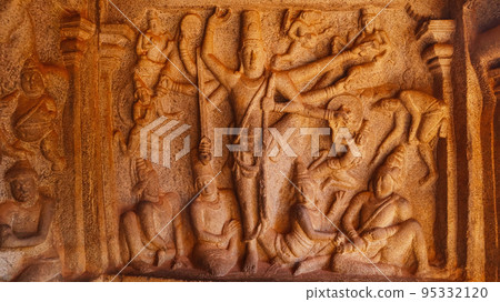 Varaha Cave, Trivikrama overcoming the demon King Bali, Mahabalipuram, Tamilnadu, India Varaha Cave, Trivikrama overcoming the demon King Bali, Mahabalipuram, Tamilnadu, India 95332120