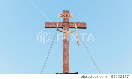 INRI written on Cross , St. Thomas Cathedral Basilica, Chennai, Tamilnadu, India Present structure dates to 1523 AD, when it was built by Portuguese, over tomb of Thomas Apostle INRI written on Cross , St. Thomas Cathedral Basilica, Chennai, Tamilnadu, India Present structure dates to 1523 AD, when it was built by Portuguese, over tomb of Thomas Apostle 95332137