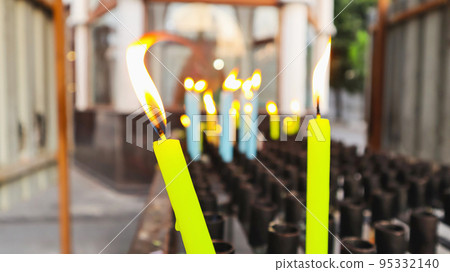 Burning candles at  St. Thomas Cathedral Basilica, Chennai, Tamilnadu, India Present structure dates to 1523 AD, when it was built by Portuguese, over tomb of Thomas Apostle 95332140