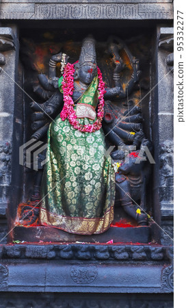 Goddess Durga in Shivakama Sundari Shrine in her Mahishasuramardini form as the demon slayer, Nataraja Temple, Chidambaram, Tamilnadu, India Goddess Durga in Shivakama Sundari Shrine in her Mahishasuramardini form as the demon slayer, Nataraja Temple, Chidambaram, Tamilnadu, India 95332277