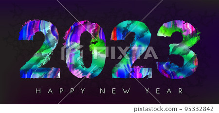 2023 New Year. Watercolor gradient brush stroke numbers. 2023 New Year. Watercolor gradient brush stroke numbers. 95332842