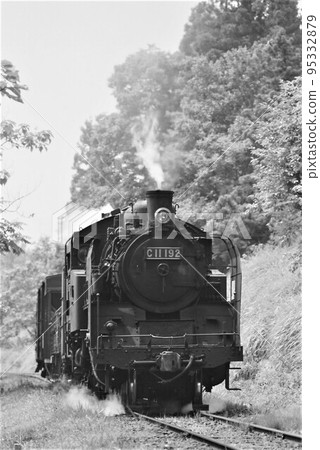 Showa era steam locomotive, unexplored railroad freight train on the Tadami Line 95332879