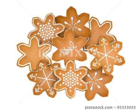 用雪花糖霜裝飾的餅乾的手繪插圖 95333033