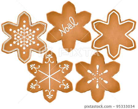 用雪花糖霜裝飾的餅乾的逼真手繪插圖 95333034