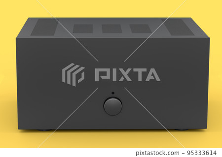 HiFi system with turntable and amplifier for home theater on yellow background. 95333614