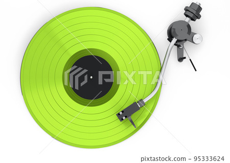 Vinyl record player or DJ turntable with retro vinyl disk on white background. Vinyl record player or DJ turntable with retro vinyl disk on white background. 95333624