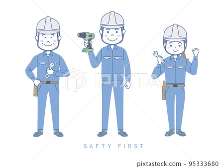 Worker wearing a helmet construction work color 95333680