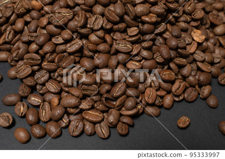Top view of coffee beans, texture of coffee beans. Top view of coffee beans, texture of coffee beans. 95333997