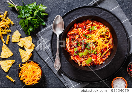 Black Bean Soup with spiral pasta and vegetables Black Bean Soup with spiral pasta and vegetables 95334079