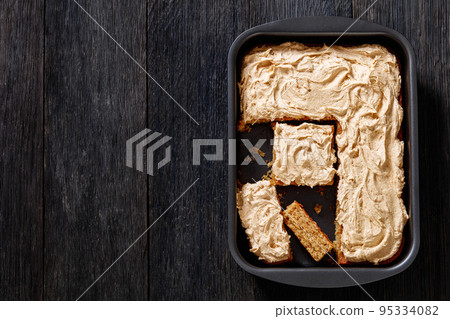 Sweet Peanut Butter Sheet Cake, top view 95334082