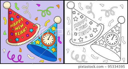 New Years Eve Party Hat Coloring Page Illustration New Years Eve Party Hat Coloring Page Illustration 95334395