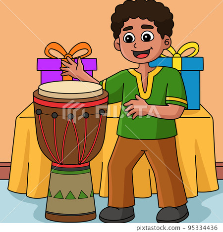 Kwanzaa ছেলে খেলা Djembe রঙিনKwanzaa ছেলে খেলা Djembe রঙিন  