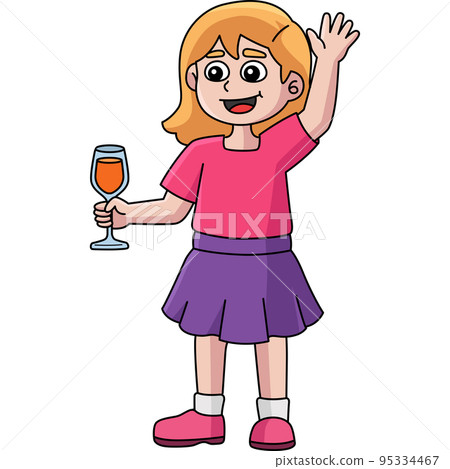 Girl Holding Wine Cartoon Colored Clipart 95334467