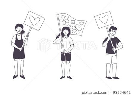 Man and Woman Character Partaking in Demonstration for Peace with Placard Vector Set Man and Woman Character Partaking in Demonstration for Peace with Placard Vector Set 95334641