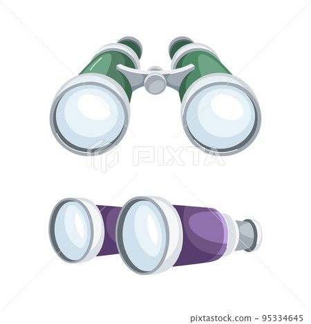 Binoculars or Field Glasses as Two Refracting Telescopes for Viewing Distant Object Vector Set 95334645
