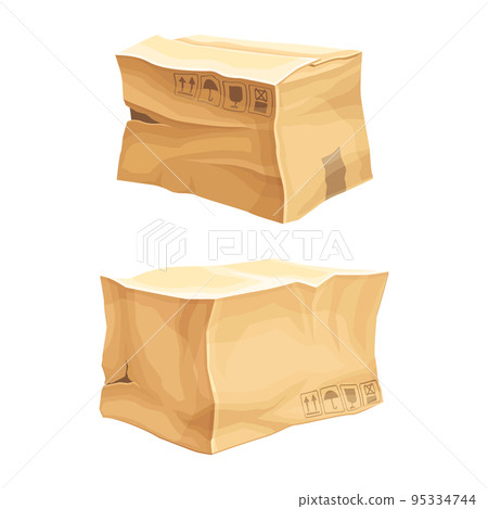 Crumpled Cardboard Box with Corrugated Sides as Packaging and Shipping Container Vector Set Crumpled Cardboard Box with Corrugated Sides as Packaging and Shipping Container Vector Set 95334744