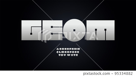 Geometric square font computer chip alphabet letters. Microchip technology typography for electronics service logo, digital system headline, internet communication monogram. Isolated vector typeset Geometric square font computer chip alphabet letters. Microchip technology typography for electronics service logo, digital system headline, internet communication monogram. Isolated vector typeset 95334882