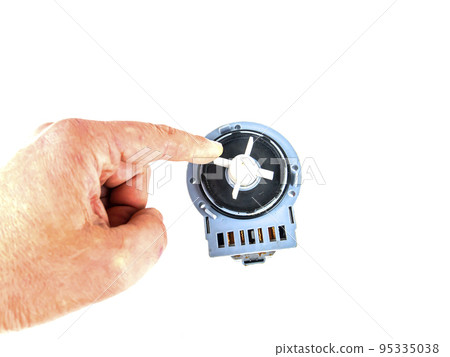 Motor pump with impeller of a washing machine on a white background. 95335038