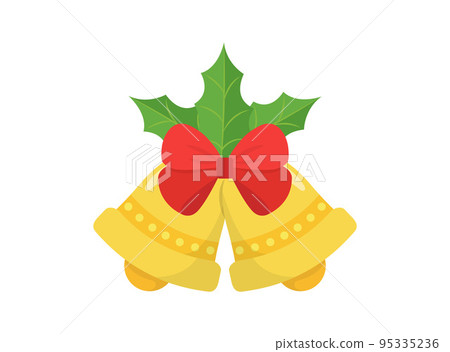 聖誕節的元素:鈴鐺與冬青與緞帶,向量卡通風格 95335236