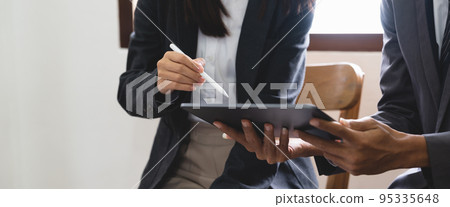 Business people are meeting for analysis data figures to plan business strategies. Business discussing concept Business people are meeting for analysis data figures to plan business strategies. Business discussing concept 95335648