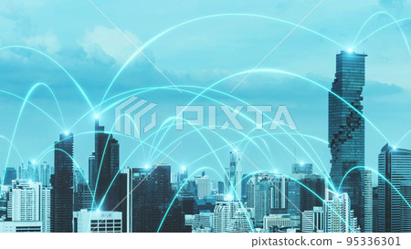Smart digital city with connection network reciprocity over the cityscape 95336301