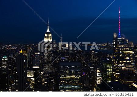 Aerial view of New York city at night, Manhattan, USA 95336431