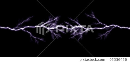 Thunder lightning bolts isolated on black background, abstract electric concept 95336456