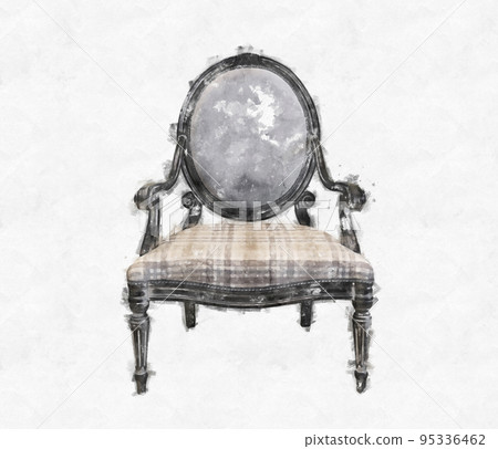 Vintage classic chair isolated on white background, watercolor digital art 95336462
