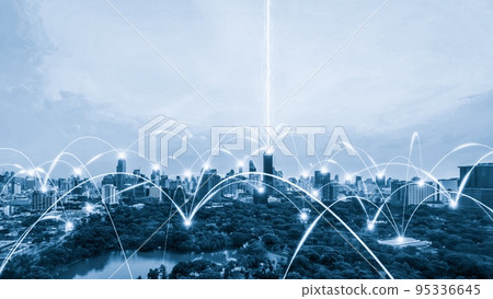 Smart digital city with connection network reciprocity over the cityscape Smart digital city with connection network reciprocity over the cityscape 95336645