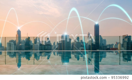 Smart digital city with connection network reciprocity over the cityscape Smart digital city with connection network reciprocity over the cityscape 95336992