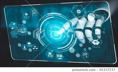 Futuristic robot artificial intelligence enlightening AI technology concept 95337537