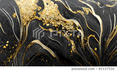 Spectacular dark black and gold ink swirled around. Digital art 3D illustration. Spectacular dark black and gold ink swirled around. Digital art 3D illustration. 95337550