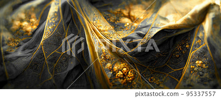 Spectacular pattern of black and gold silk. Digital art 3D illustration. 95337557