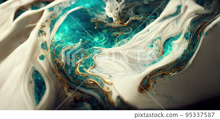 Spectacular teal and white ink swirled around. Digital art 3D illustration. Spectacular teal and white ink swirled around. Digital art 3D illustration. 95337587