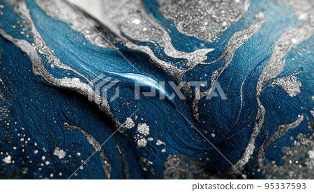 Spectacular dark blue and white ink swirled around. Digital art 3D illustration. 95337593