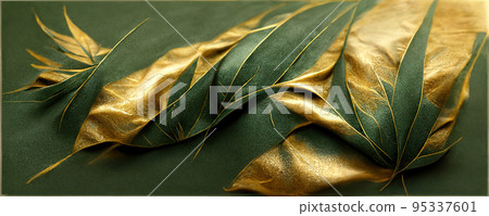 Spectacular pattern of green and gold silk. Digital art 3D illustration. Spectacular pattern of green and gold silk. Digital art 3D illustration. 95337601