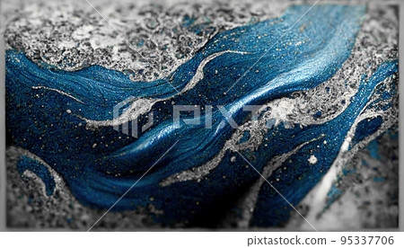 Spectacular dark blue and white ink swirled around. Digital art 3D illustration. 95337706