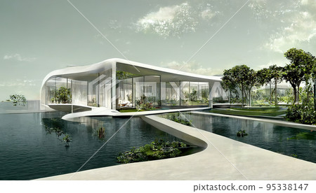 Luxury pool villa spectacular contemporary design 3D illustration digital art Luxury pool villa spectacular contemporary design 3D illustration digital art 95338147