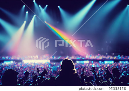 Crowd of people in music festival at spectacular night concert 95338158