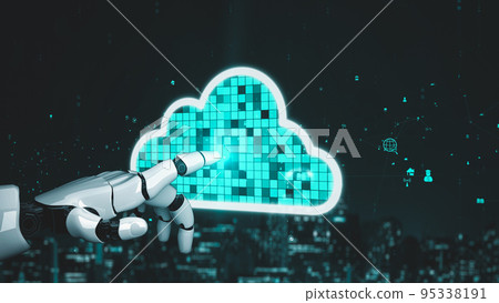 Futuristic robot artificial intelligence enlightening AI technology concept 95338191