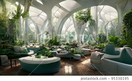 Futuristic indoor botanical garden spectacular design 3D illustration Futuristic indoor botanical garden spectacular design 3D illustration 95338195