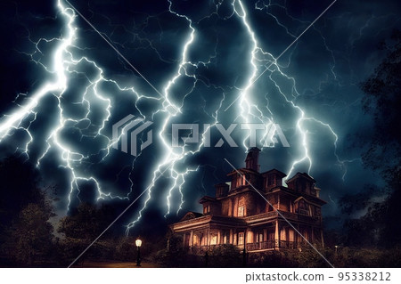 Abandoned ghost house scary night spectacular... - Stock Illustration  [95338212] - PIXTA