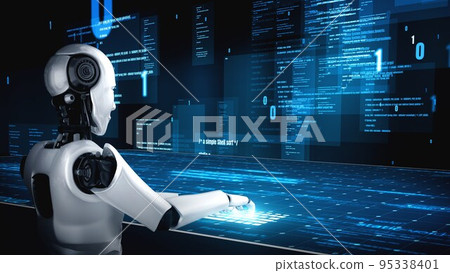 Futuristic robot artificial intelligence huminoid AI programming coding 95338401