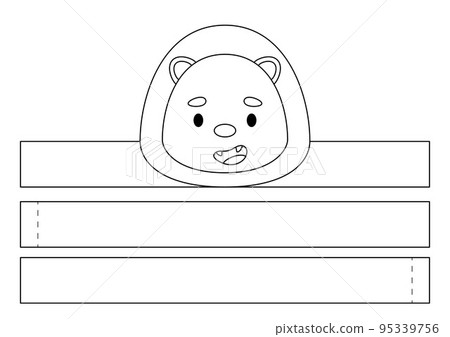 Printable lion paper crown. Diy cut party ribbon template for birthday, Christmas, baby shower. Fun accessory for entertainment. Print, color, cut and glue. Vector stock illustration 95339756